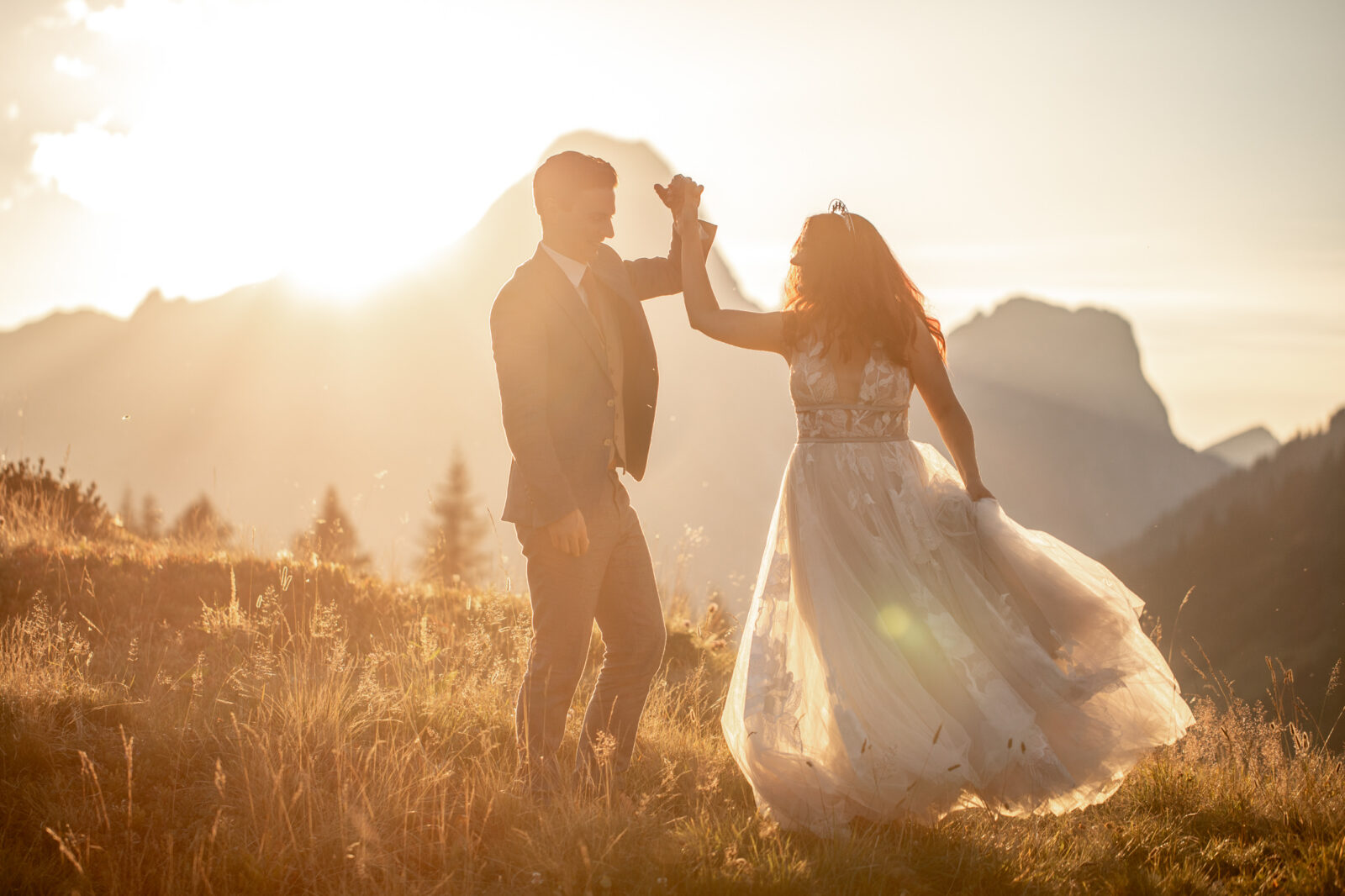 After wedding Fotos in Vorarlberg bei Sonnenuntergang