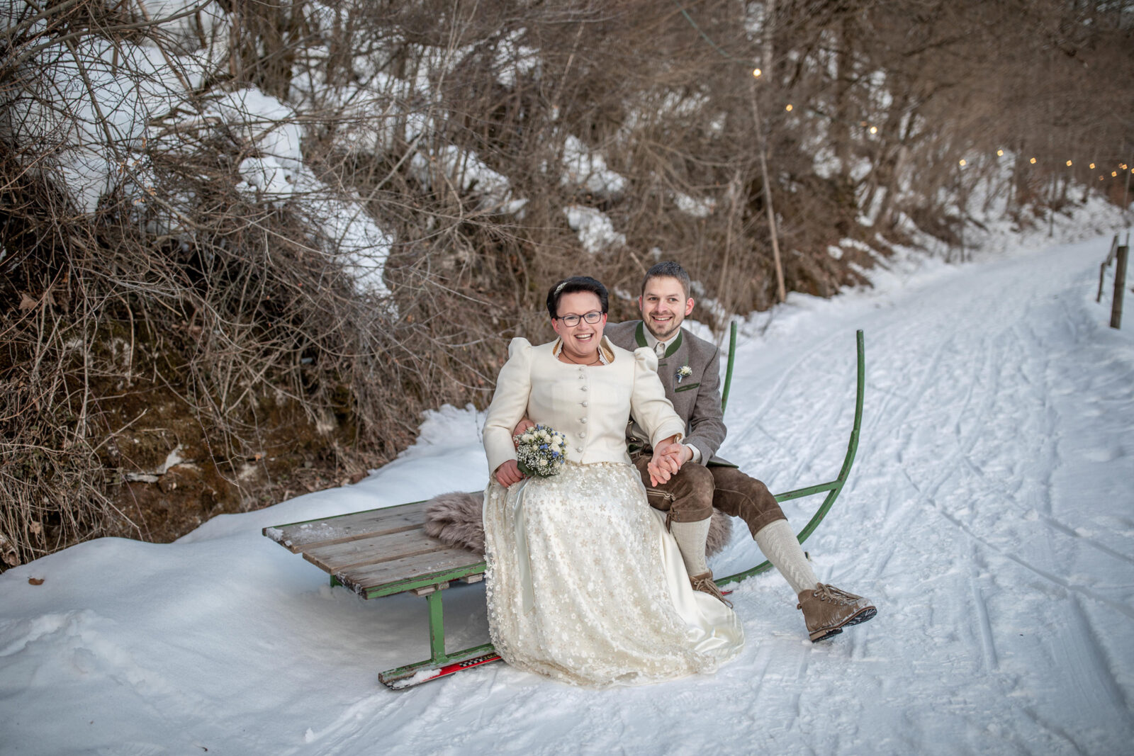 winter wedding on horner sled