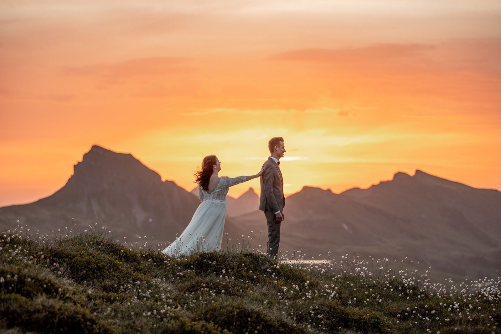 first look at sunrise at the mountain elopement in Austria