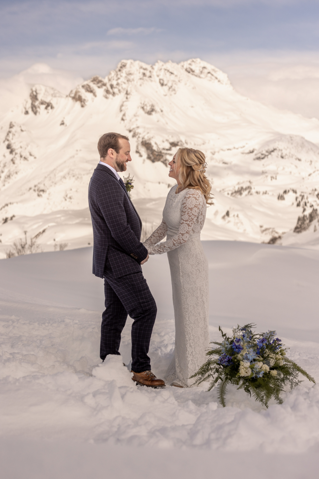 wedding ceremony in the snowy mountains