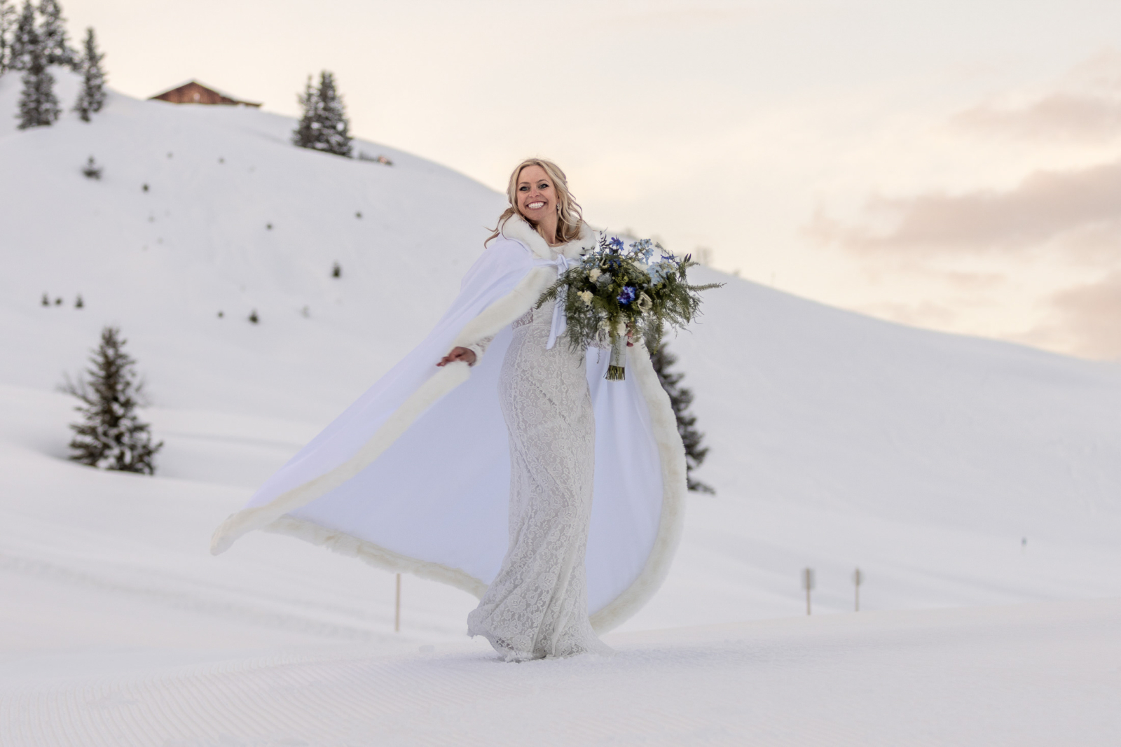beautiful winter bride in the mountains