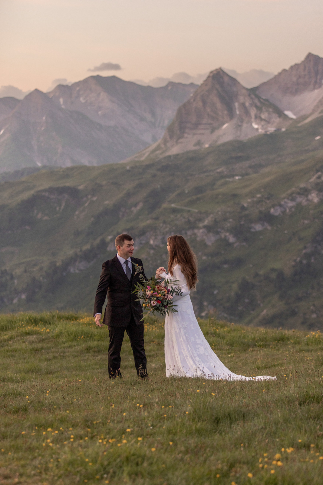First Look before the wedding ceremony in the mountains in Austria