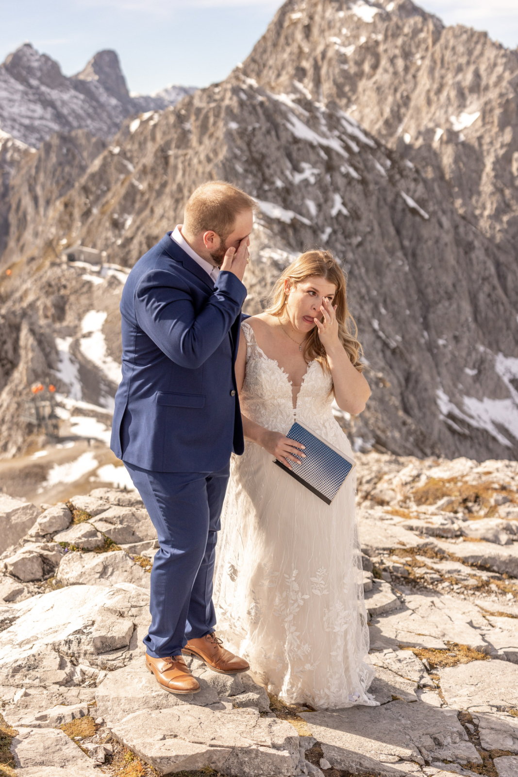 emotional moment during the wedding ceremony in the mountains
