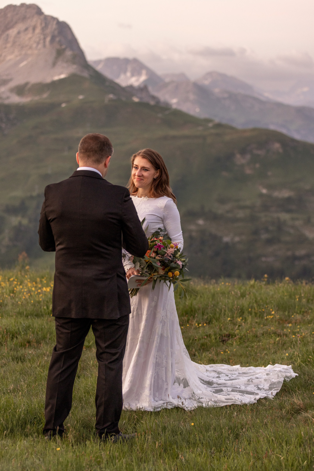 personal vows at sunrise in the Austrian Mountains