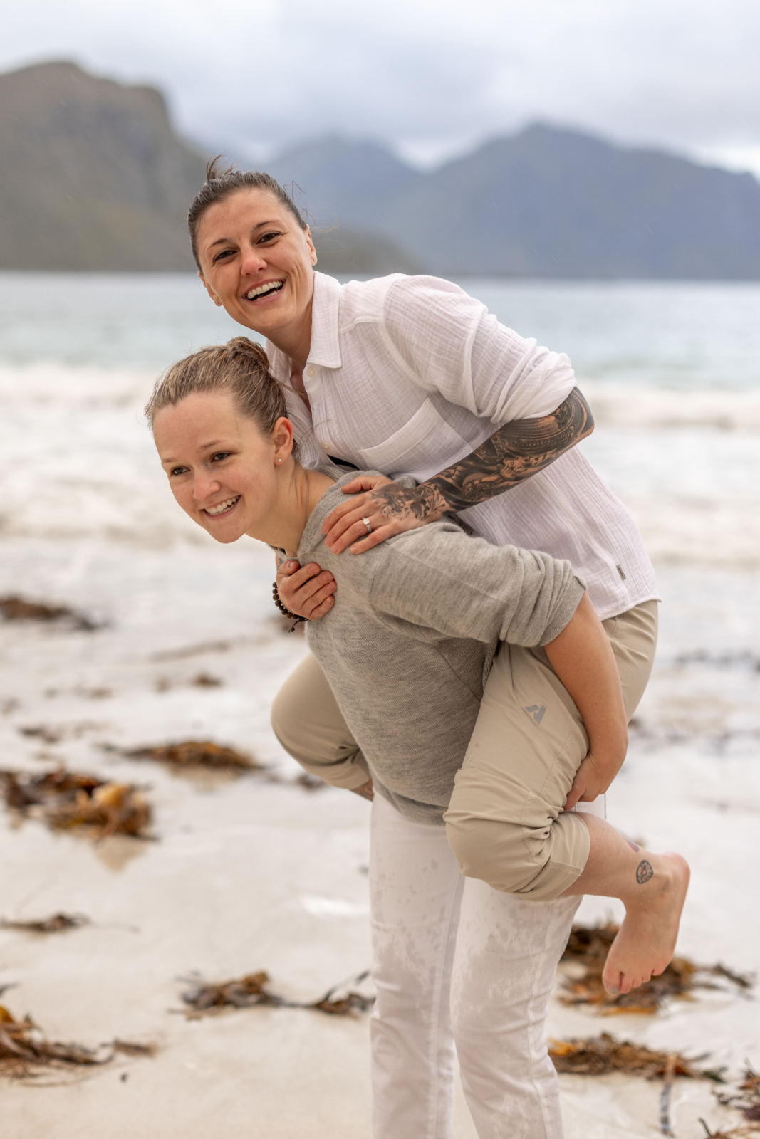 romantic engagement photos at the beach in Norway