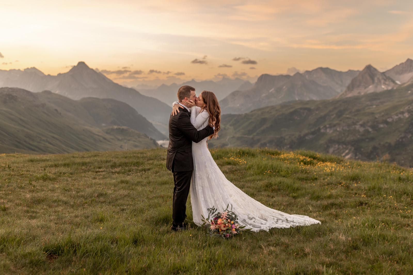 romantic mountain wedding by sunrise