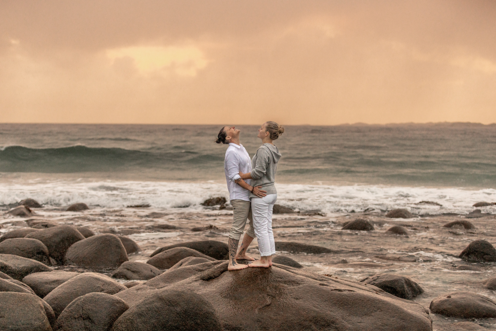romantic engagement photos at the beach on the Lofoten Islands