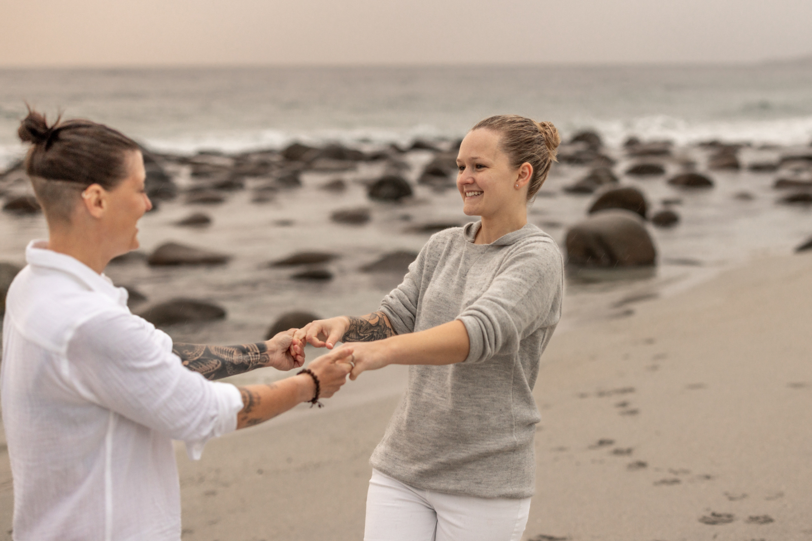 romantic engagement photo session, dancing on the beach