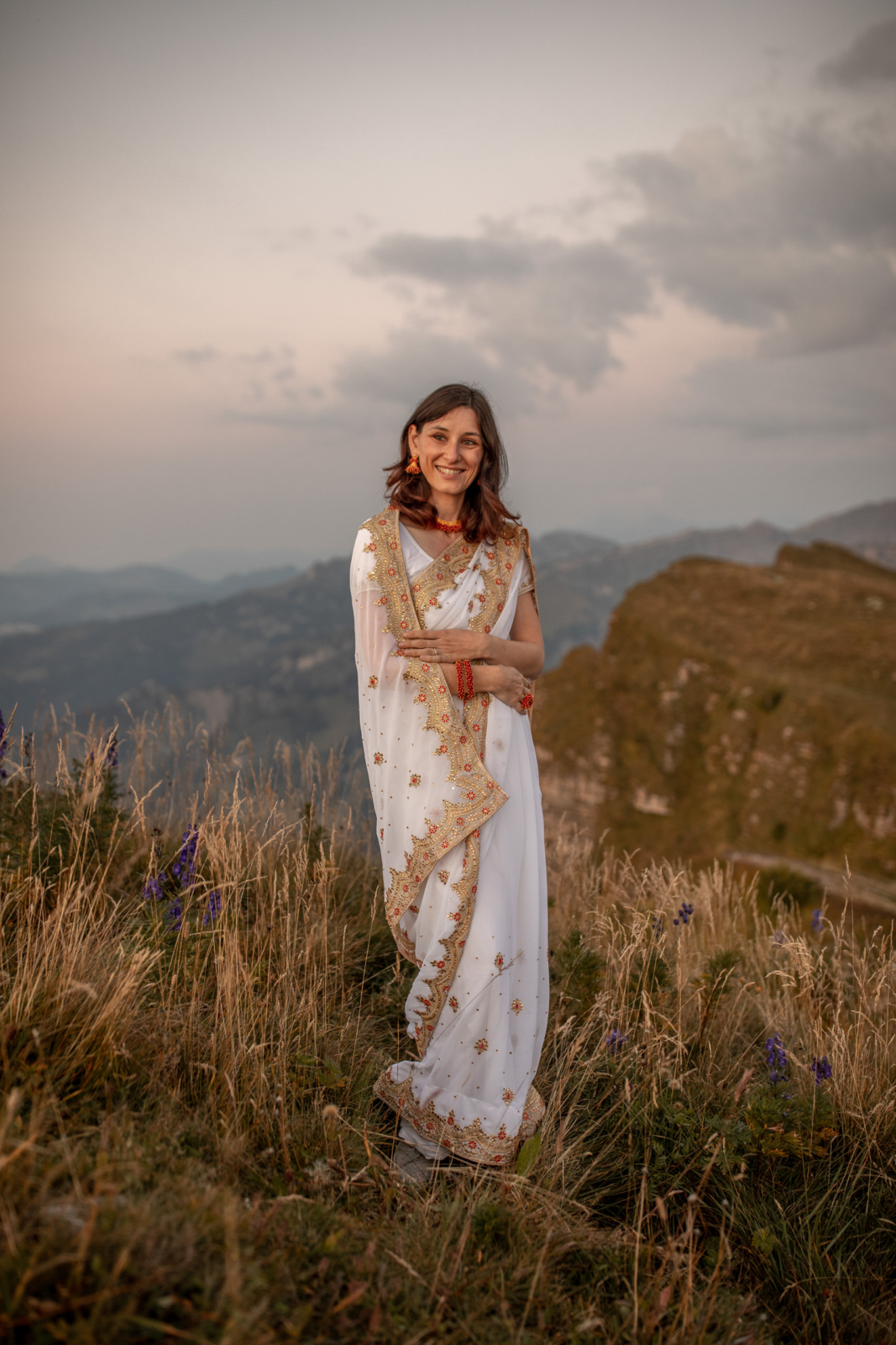 traditional indian wedding dress in the mountains